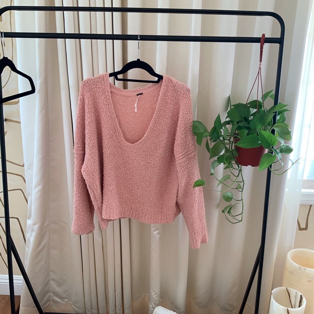 Free People-Soft Pink Sweater,faux sheepy material